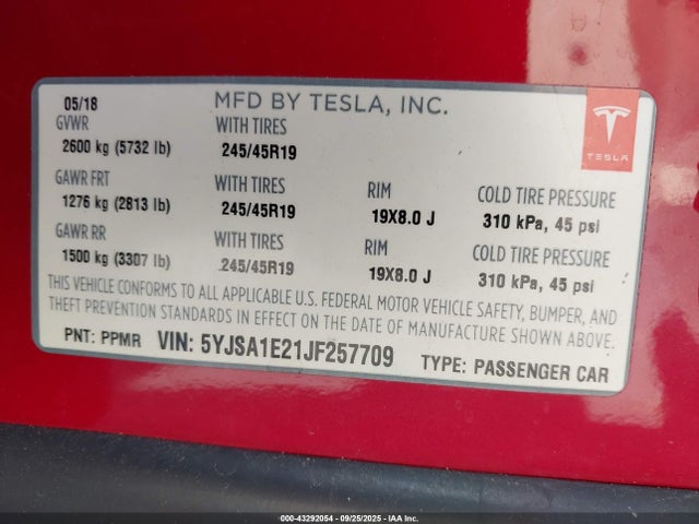 2018 TESLA MODEL S 5YJSA1E21JF257709 Photo 8