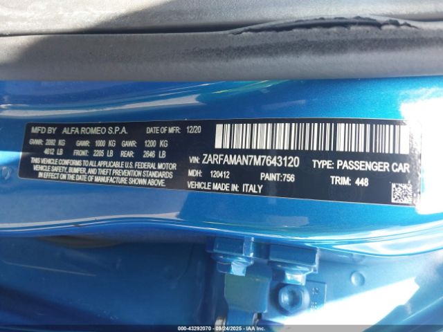 2021 ALFA ROMEO GIULIA ZARFAMAN7M7643120 Photo 8