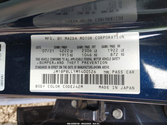Mazda py 2021 JM1BPBLL1M1400526 Image 9