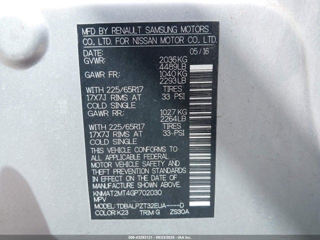 Nissan Rogue S/sl/sv 2016 KNMAT2MT4GP702030 Image 9