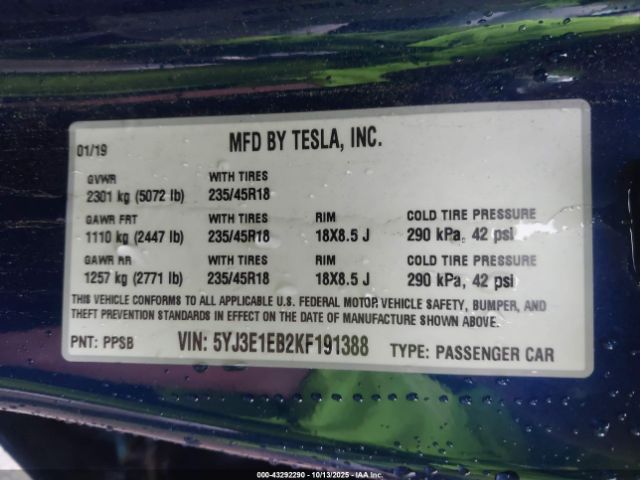 2019 TESLA MODEL 3 5YJ3E1EB2KF191388 Photo 8