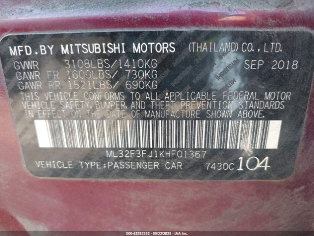 2019 MITSUBISHI MIRAGE G4 ML32F3FJ1KHF01367 Photo 8