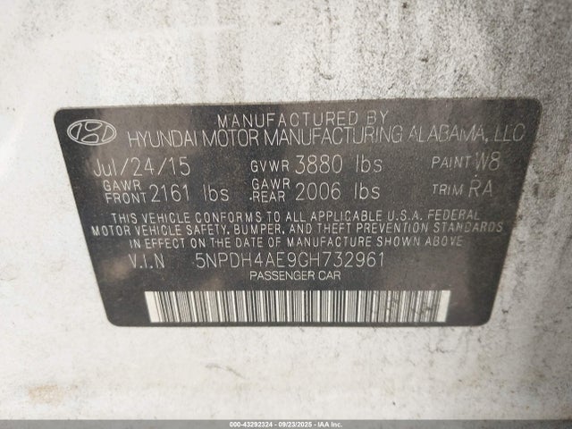5NPDH4AE9GH732961 Hyundai ELANTRA SE