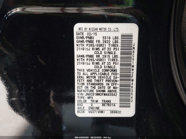 Infiniti 2015 2015 JN8CS1MW2FM483542 Image 9