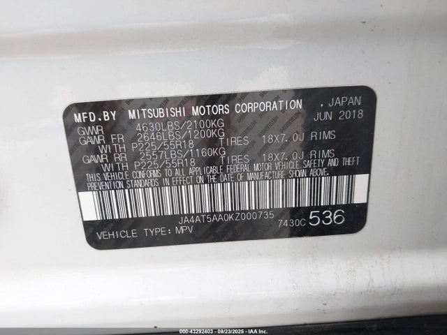2019 MITSUBISHI ECLIPSE CROSS JA4AT5AA0KZ000735 Photo 8