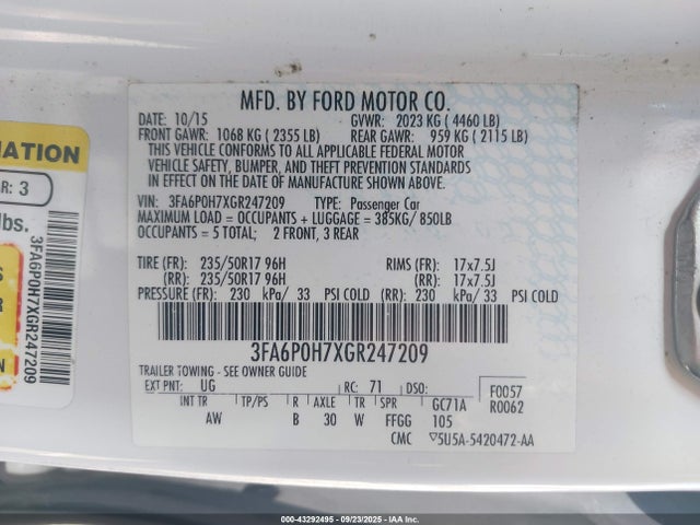 Ford 2016 2016 3FA6P0H7XGR247209 Image 9