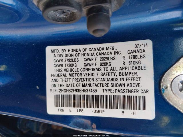 Honda r18z1 2014 2HGFB2F93EH537469 Image 9