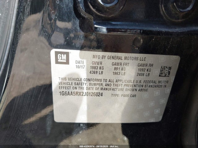 Cadillac ltg - sidi, alum dohc, vvt, dcvcp turbo, e0-e100, alum 2018 1G6AA5RX2J0126024 Image 9