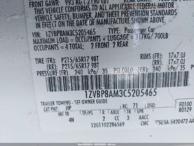 2012 FORD MUSTANG 1ZVBP8AM3C5205465 Photo 8