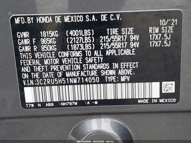 2022 HONDA HR-V 3CZRU5H51NM714050 Photo 8