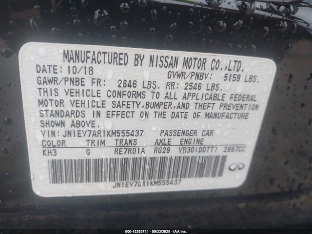 Продаж на аукціоні авто 2019 Infiniti Q50 3.0t Luxe, vin: JN1EV7AR1KM555437, номер лоту: 43292711