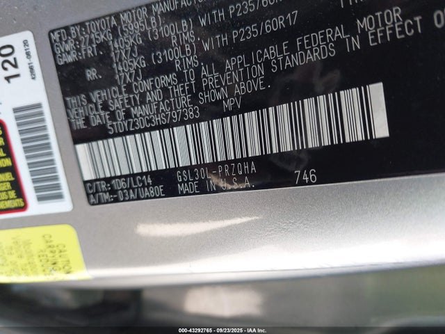 5TDYZ3DC3HS797383 Toyota 2gr-fks