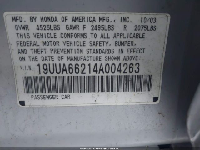 2004 ACURA TL 19UUA66214A004263 Photo 8
