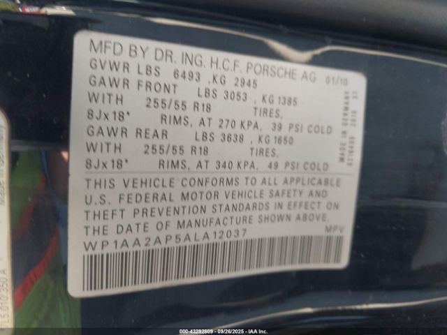 2010 PORSCHE CAYENNE WP1AA2AP5ALA12037 Photo 8
