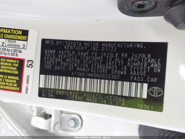 2022 TOYOTA CAMRY 4T1K61AK6NU023307 Photo 8