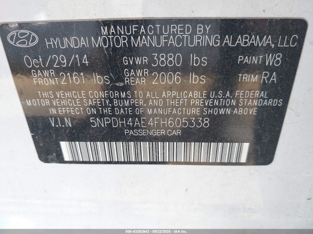 Hyundai dohc mpi nu 2015 5NPDH4AE4FH605338 Image 9