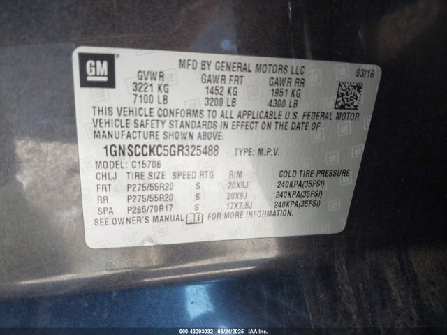 1GNSCCKC5GR325488 Chevrolet Tahoe Ltz