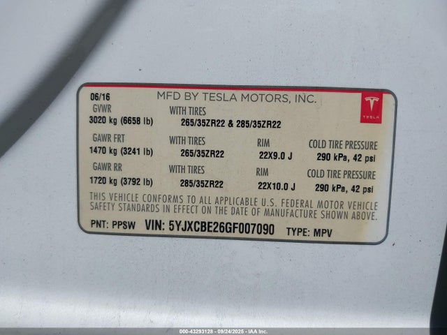 2016 TESLA MODEL X 5YJXCBE26GF007090 Photo 8