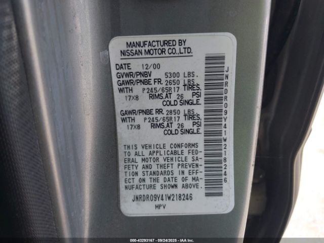 2001 INFINITI QX4 JNRDR09Y41W218246 Photo 8