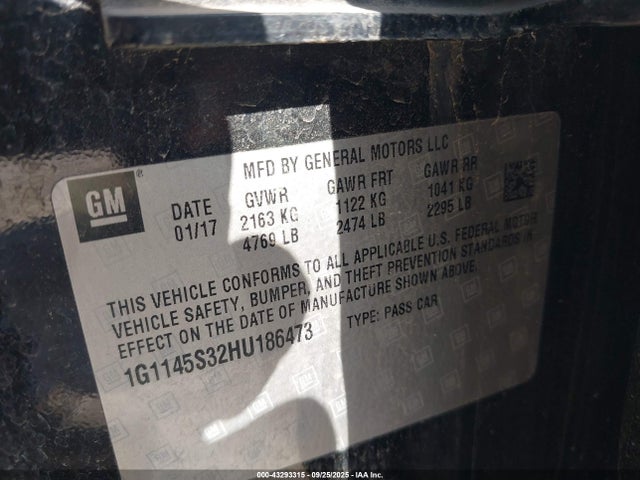 1G1145S32HU186473 Chevrolet lfx - sidi: spark ignited direct injection, vvt, e85 max, alum