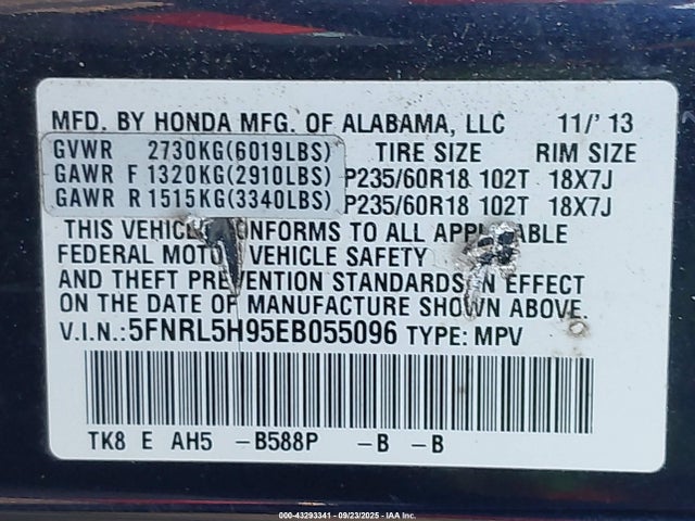 5FNRL5H95EB055096 Honda j35z8