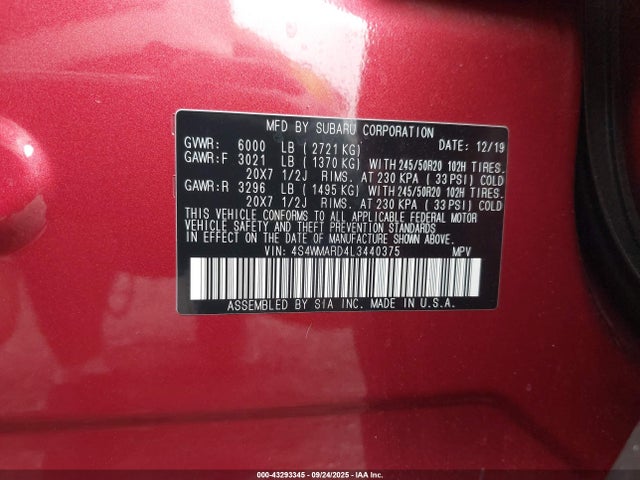 4S4WMARD4L3440375 Subaru 2020
