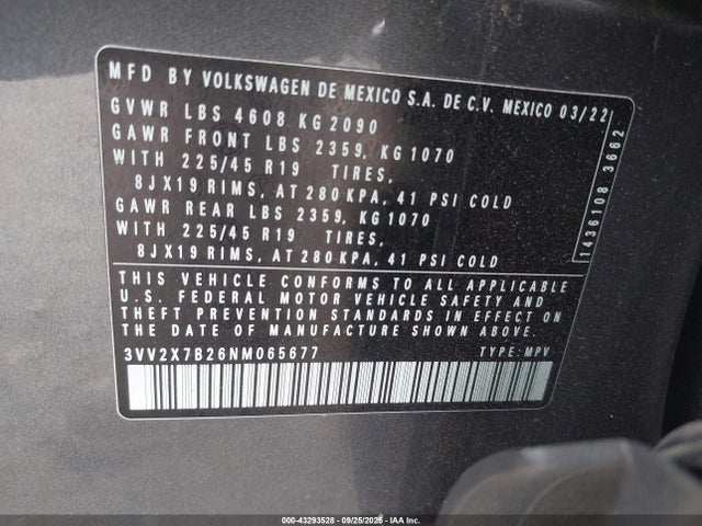 3VV2X7B26NM065677 Volkswagen tsi