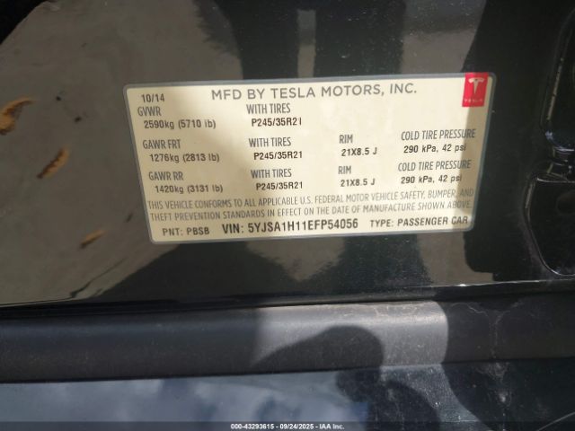 2014 TESLA MODEL S 5YJSA1H11EFP54056 Photo 8