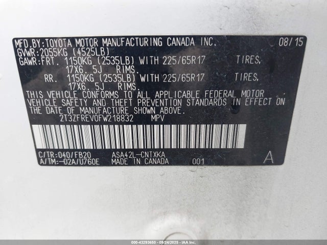 Toyota 2ar-fe 2015 2T3ZFREV0FW218832 Image 9