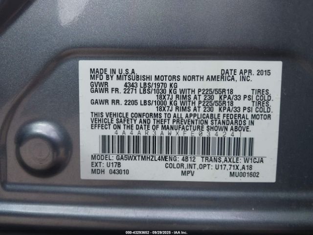 2015 MITSUBISHI OUTLANDER SPORT 4A4AR3AWXFE034241 Photo 8