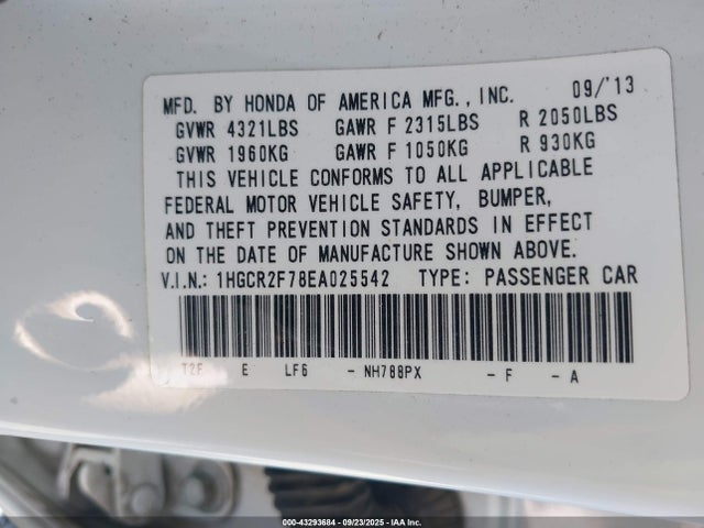 Honda k24w1 2014 1HGCR2F78EA025542 Image 9