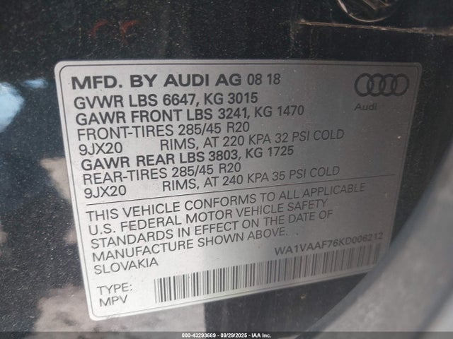 2019 AUDI Q7 WA1VAAF76KD006212 Photo 8