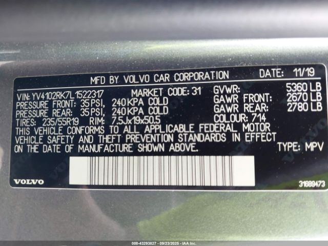 2020 VOLVO XC60 YV4102RK7L1522317 Photo 8