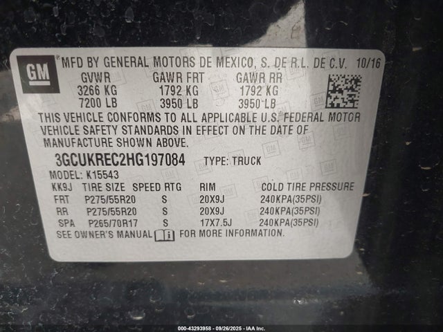 3GCUKREC2HG197084 Chevrolet Silverado 1500 1lt
