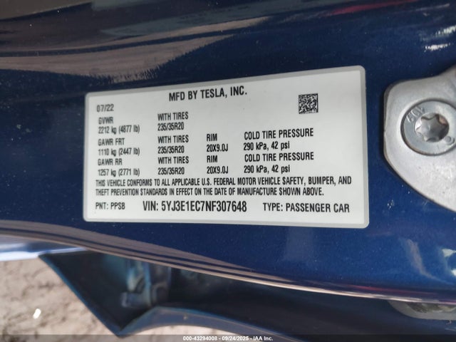 2022 TESLA MODEL 3 5YJ3E1EC7NF307648 Photo 8
