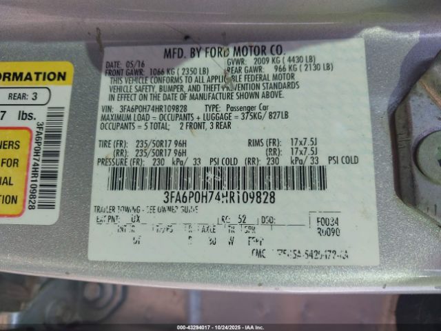 2017 FORD FUSION 3FA6P0H74HR109828 Photo 8
