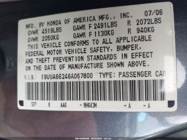 2006 ACURA TL 19UUA66246A067800 Photo 8