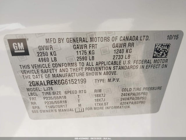 2GKALREK6G6152199 GMC lea - e85 max, aluminum