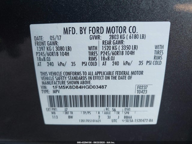 Ford 3.5l ti-vct 2017 1FM5K8D84HGD03487 Image 9