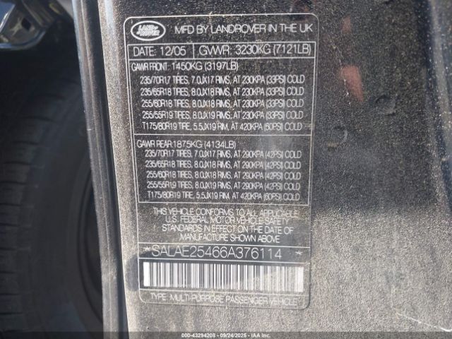 2006 LAND ROVER LR3 SALAE25466A376114 Photo 8