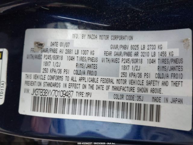 2007 MAZDA CX-9 JM3TB38YX70109487 Photo 8