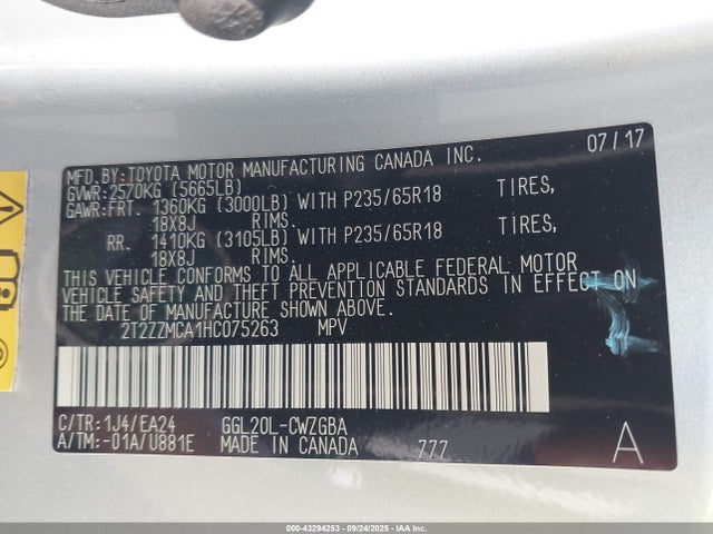 2T2ZZMCA1HC075263 Lexus RX
