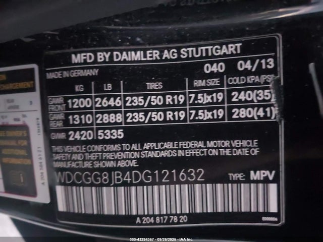 2013 Mercedes-benz Glk 350 4matic მანქანა იყიდება აუქციონზე, vin: WDCGG8JB4DG121632, აუქციონის ნომერი: 43294367