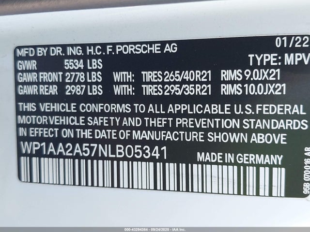 Porsche Macan 2022 WP1AA2A57NLB05341 Image 9