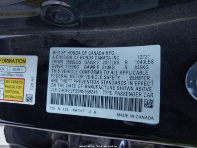 2022 HONDA CIVIC 2HGFE2F55NH559848 Photo 8