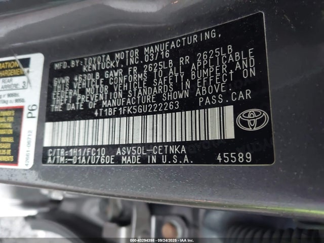 Toyota 2ar-fe 2016 4T1BF1FK5GU222263 Image 9