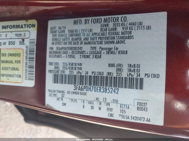 Ford 2014 2014 3FA6P0H70ER385242 Image 9
