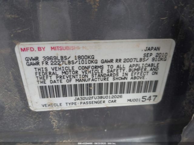 2011 MITSUBISHI LANCER JA32U2FU3BU012026 Photo 8