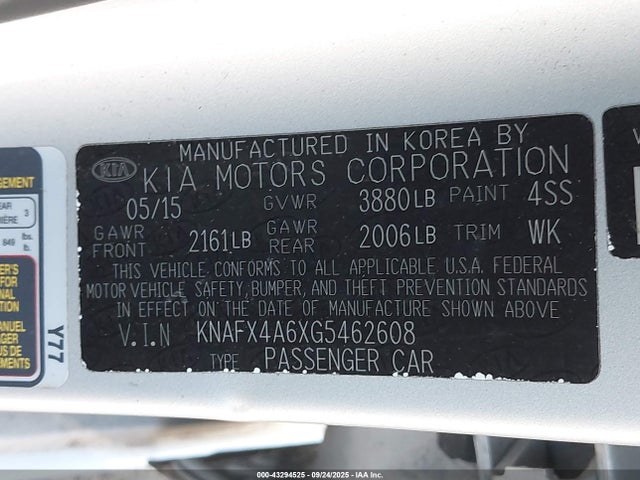 KNAFX4A6XG5462608 KIA mpi nu