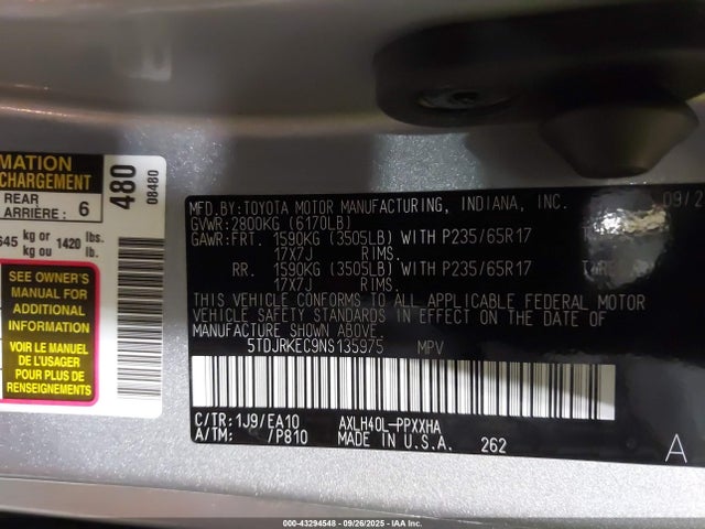 5TDJRKEC9NS135975 Toyota a25a-fxs, 5nm